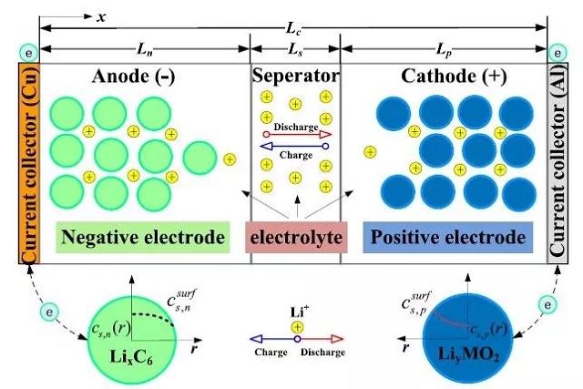 高倍率锂电池伪二维模型示意图